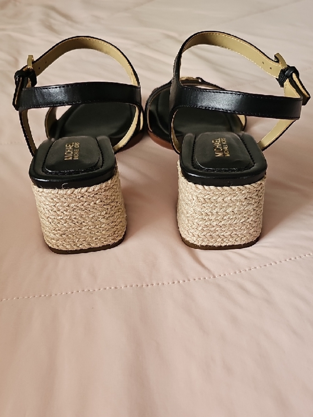 Michael Kors Mandy Mid Sandal Black Leather Ankle-Strap Block Heel, W9.5M - Picture 3 of 6